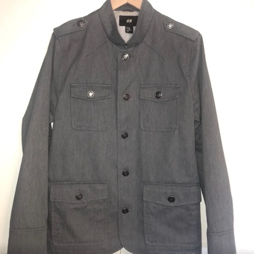 H&M Mens Military Field Safari Style Gray Jacket Coat 38 40 Medium